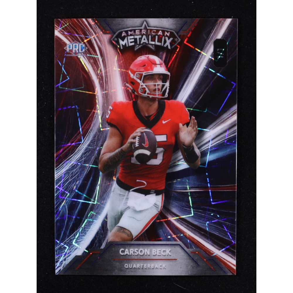 Carson Beck 2023 Wild Card American Metallix Red White and Blue Laser #WMLCB #1/1 RC at PristineAuction.com