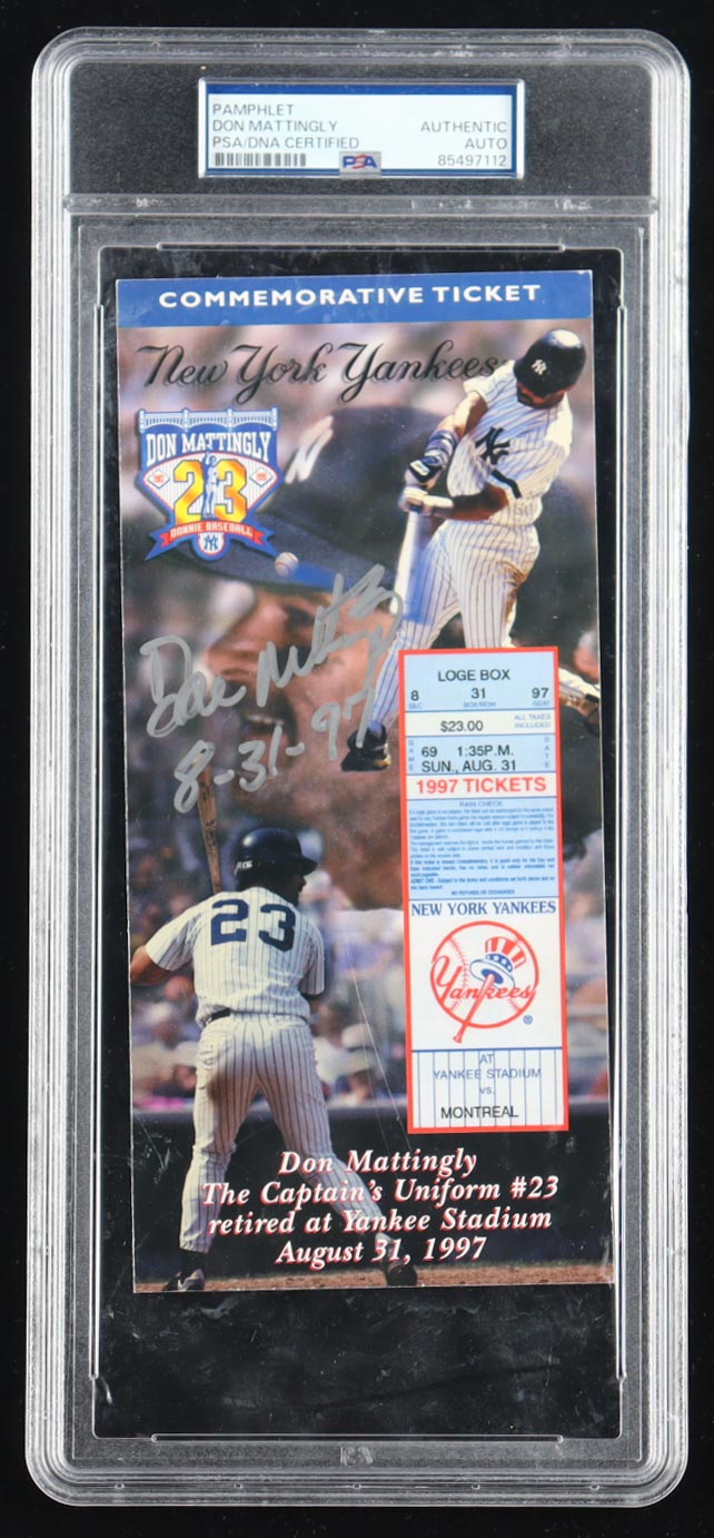 Don Mattingly Signed LE Yankees 1997 Commemorative Ticket Inscribed "8-31-97" (PSA) at PristineAuction.com Don Mattingly Signed LE Yankees 1997 Commemorative Ticket Inscribed "8-31-97" (PSA) at PristineAuction.com