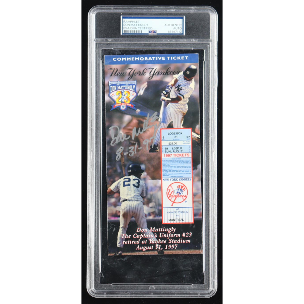 Don Mattingly Signed LE Yankees 1997 Commemorative Ticket Inscribed "8-31-97" (PSA) at PristineAuction.com