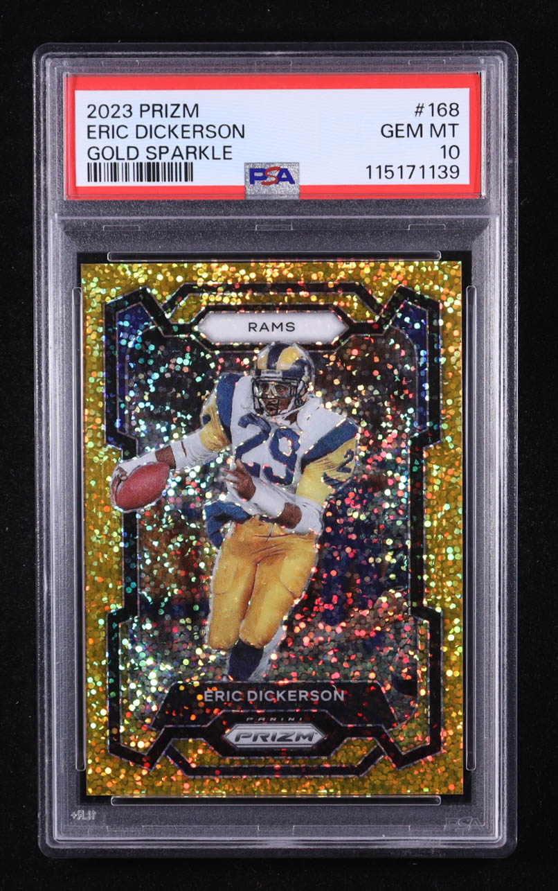 Eric Dickerson 2023 Panini Prizm Gold Sparkle #168 #17/24 (PSA 10) at PristineAuction.com Eric Dickerson 2023 Panini Prizm Gold Sparkle #168 #17/24 (PSA 10) at PristineAuction.com