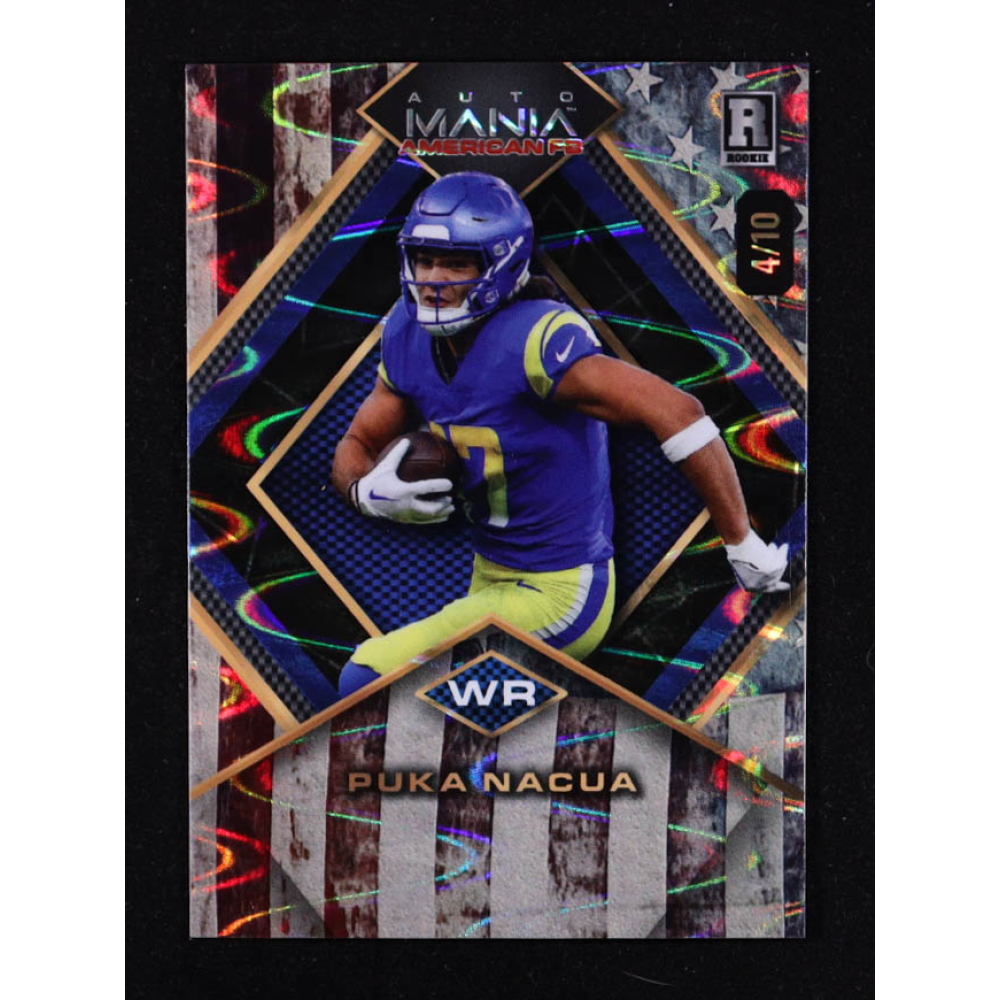 Puka Nacua 2024 Wild Card Auto Mania Flag Lava #AMADPPN #4/10 at PristineAuction.com