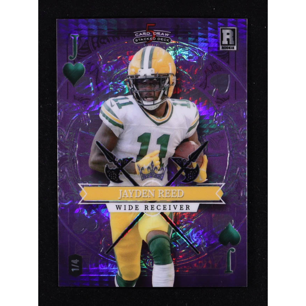 Jayden Reed 2023 Wild Card 5 Card Draw Stacked Deck Purple Hyper #SDJR #1/4 RC at PristineAuction.com