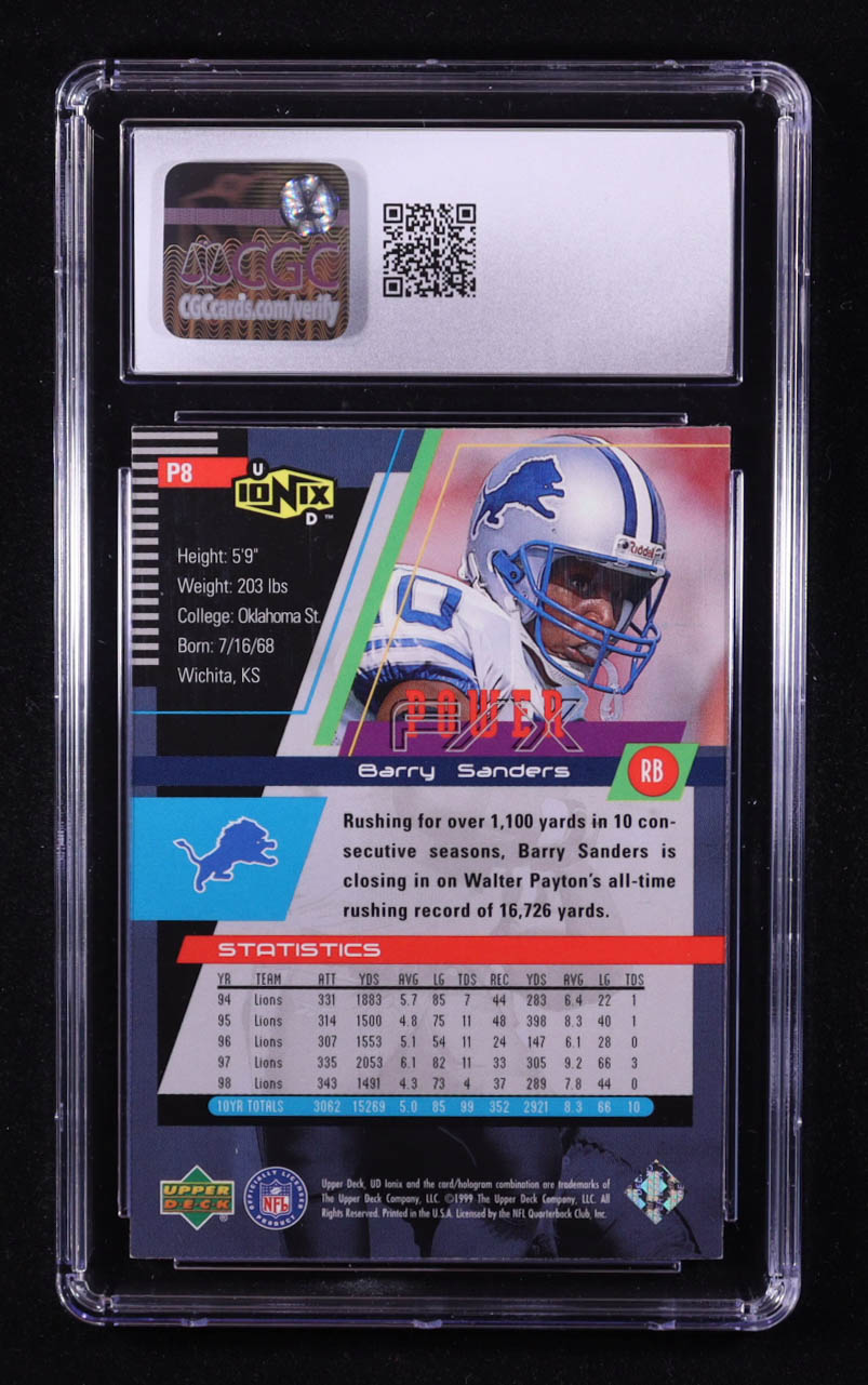 Barry Sanders 1999 Upper Deck Ionix Power F/X #P8 (CGC 10) at PristineAuction.com Barry Sanders 1999 Upper Deck Ionix Power F/X #P8 (CGC 10) at PristineAuction.com