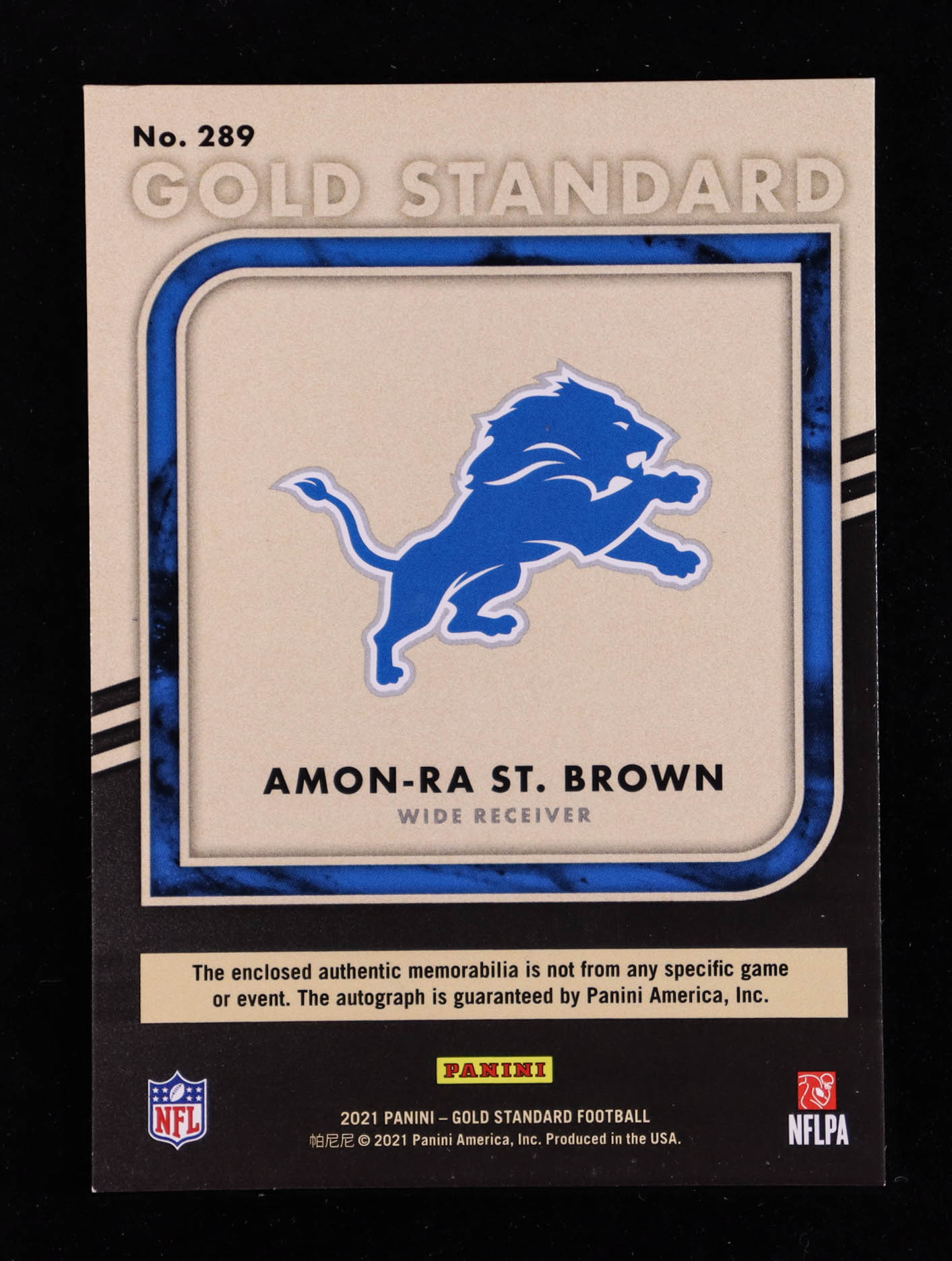 Amon-Ra St. Brown 2021 Panini Gold Standard Rookie Jersey Autographs Triple Prime #289 RC #45/49 at PristineAuction.com Amon-Ra St. Brown 2021 Panini Gold Standard Rookie Jersey Autographs Triple Prime #289 RC #45/49 at PristineAuction.com