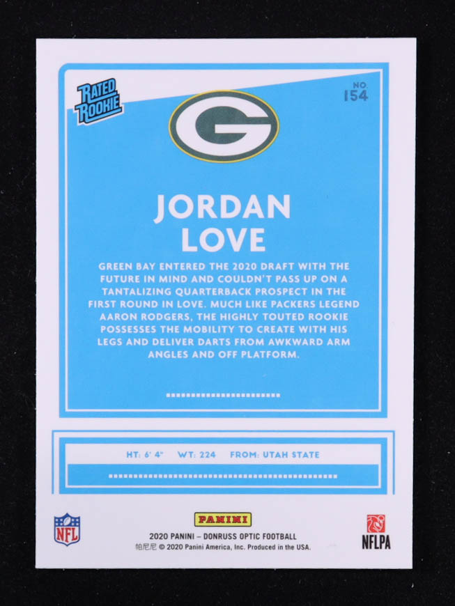 Jordan Love 2020 Donruss Optic #154 RR RC at PristineAuction.com Jordan Love 2020 Donruss Optic #154 RR RC at PristineAuction.com