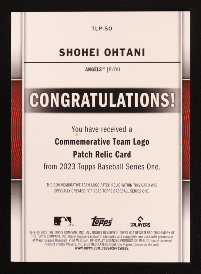 Shohei Ohtani 2023 Topps Team Logo Commemorative Patch #TLPSO at PristineAuction.com Shohei Ohtani 2023 Topps Team Logo Commemorative Patch #TLPSO at PristineAuction.com