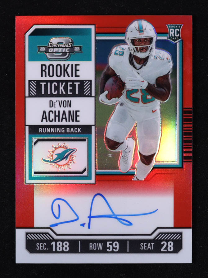 De'Von Achane 2023 Panini Contenders Optic Red #109 #082/125 RC at PristineAuction.com De'Von Achane 2023 Panini Contenders Optic Red #109 #082/125 RC at PristineAuction.com