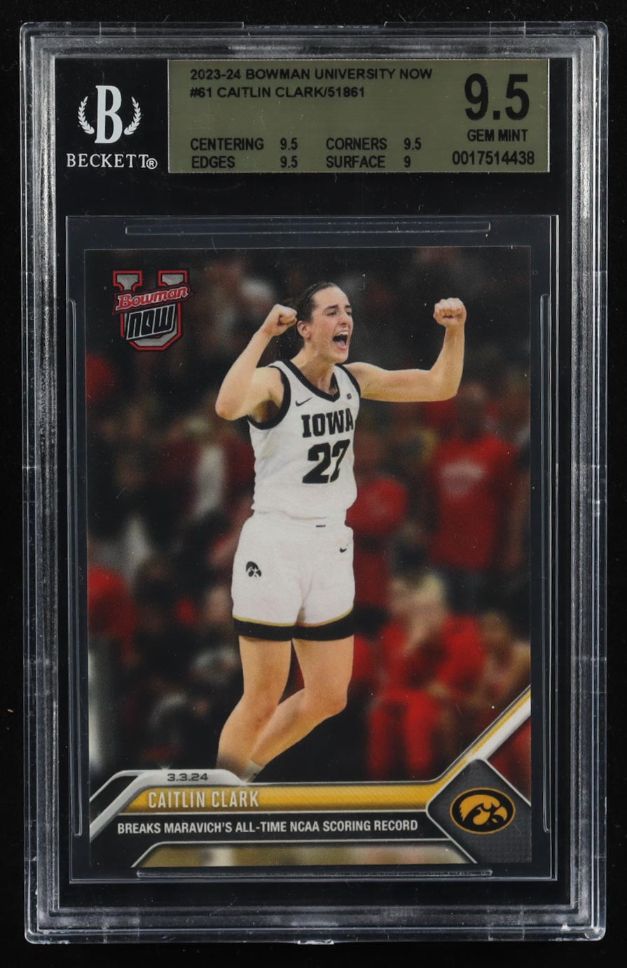 Caitlin Clark 2023-24 Bowman University Now #61 (BGS 9.5) at PristineAuction.com Caitlin Clark 2023-24 Bowman University Now #61 (BGS 9.5) at PristineAuction.com