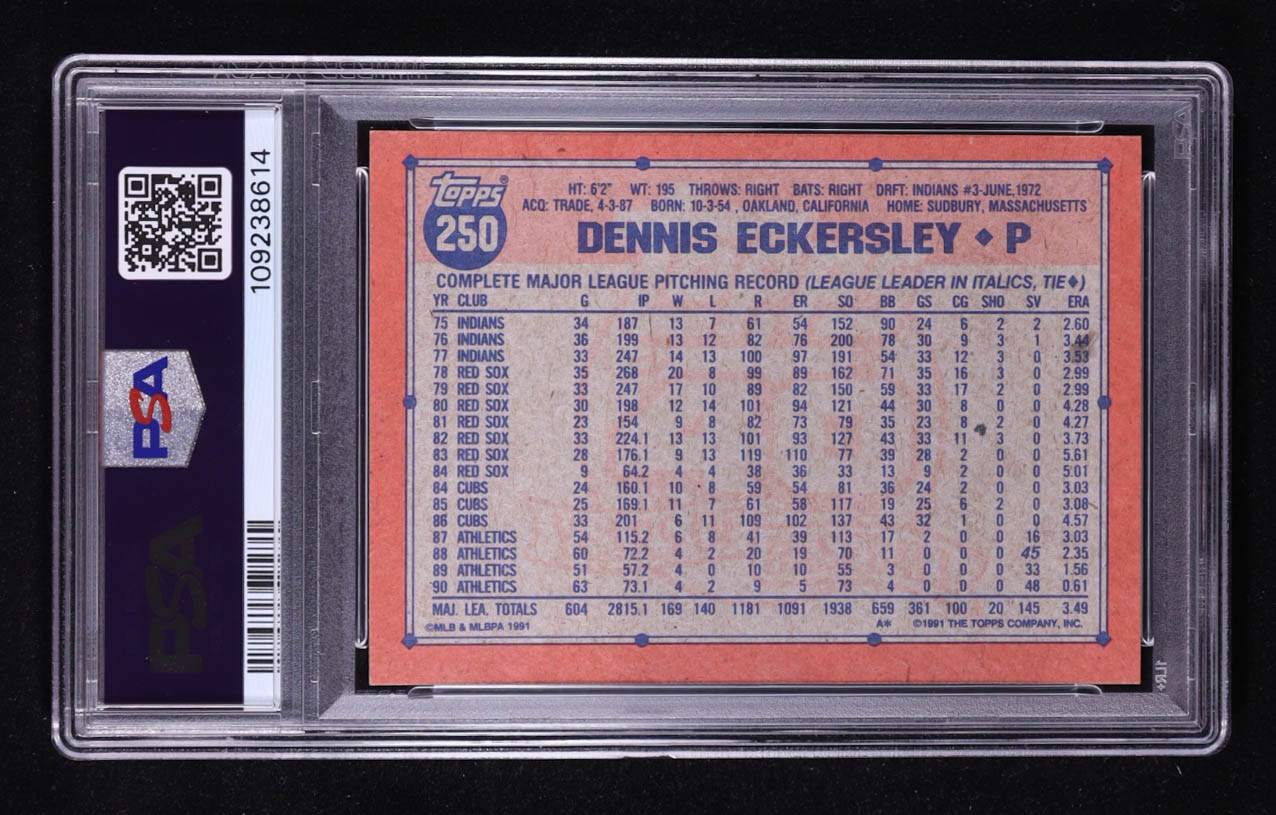 Dennis Eckersley 1991 Topps #250 (PSA 8) at PristineAuction.com Dennis Eckersley 1991 Topps #250 (PSA 8) at PristineAuction.com