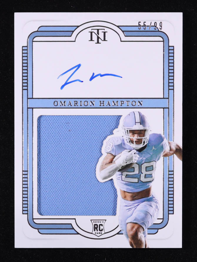 Omarion Hampton 2025 Panini National Treasures Collegiate #108 #55/99 JSY AU RC at PristineAuction.com Omarion Hampton 2025 Panini National Treasures Collegiate #108 #55/99 JSY AU RC at PristineAuction.com