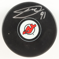 Dawson Mercer Signed Devils Logo Hockey Puck (JSA) at PristineAuction.com