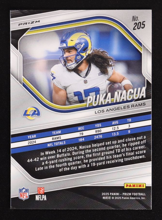 Puka Nacua 2025 Panini Prizm Prizms White Disco #205 at PristineAuction.com Puka Nacua 2025 Panini Prizm Prizms White Disco #205 at PristineAuction.com