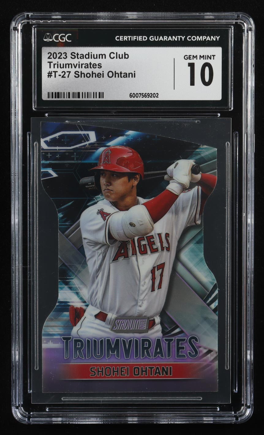Shohei Ohtani 2023 Stadium Club Triumvirates #T27 (CGC 10) at PristineAuction.com Shohei Ohtani 2023 Stadium Club Triumvirates #T27 (CGC 10) at PristineAuction.com