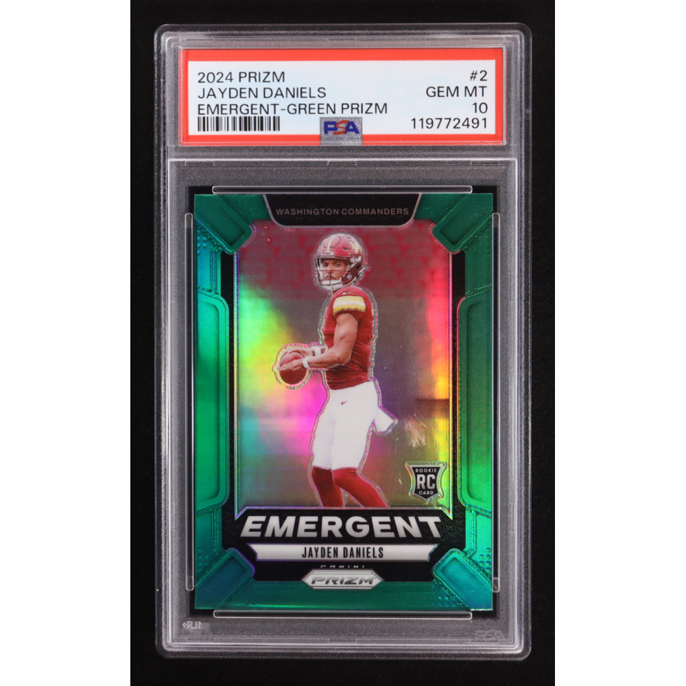 Jayden Daniels 2024 Panini Emergent Green Prizm #2 RC (PSA 10) at PristineAuction.com