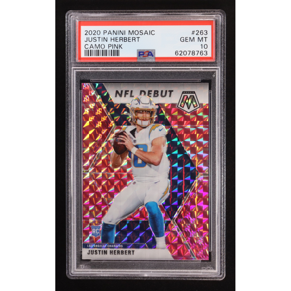 Justin Herbert 2020 Panini Mosaic NFL Debut Camo Pink #263 RC (PSA 10) at PristineAuction.com