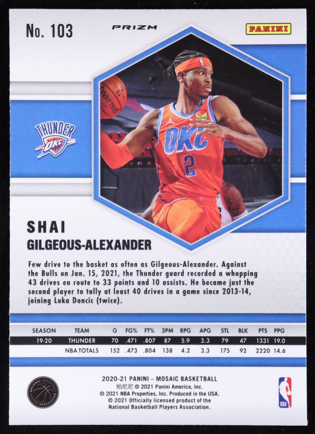 Shai Gilgeous-Alexander 2020-21 Panini Mosaic Mosaic Green #103 at PristineAuction.com Shai Gilgeous-Alexander 2020-21 Panini Mosaic Mosaic Green #103 at PristineAuction.com