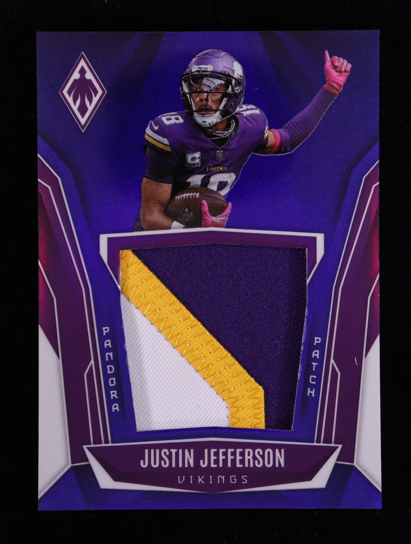 Justin Jefferson 2025 Panini Phoenix Pandora Patches Blue #14 #052/199 at PristineAuction.com Justin Jefferson 2025 Panini Phoenix Pandora Patches Blue #14 #052/199 at PristineAuction.com