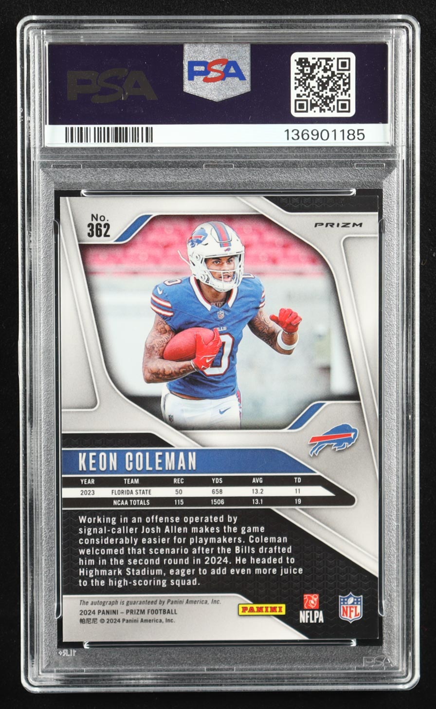 Keon Coleman 2024 Panini Prizm Autographs Prizms Silver #362 RC (PSA 9) at PristineAuction.com Keon Coleman 2024 Panini Prizm Autographs Prizms Silver #362 RC (PSA 9) at PristineAuction.com