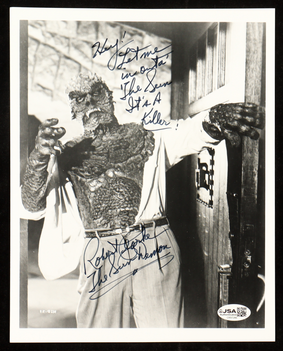 Robert Clarke Signed "The Hideous Sun Demon" 8x10 Photo Inscribed "Hey! Let Me In Outta the Sun! It's a Killer!" (JSA) at PristineAuction.com Robert Clarke Signed "The Hideous Sun Demon" 8x10 Photo Inscribed "Hey! Let Me In Outta the Sun! It's a Killer!" (JSA) at PristineAuction.com