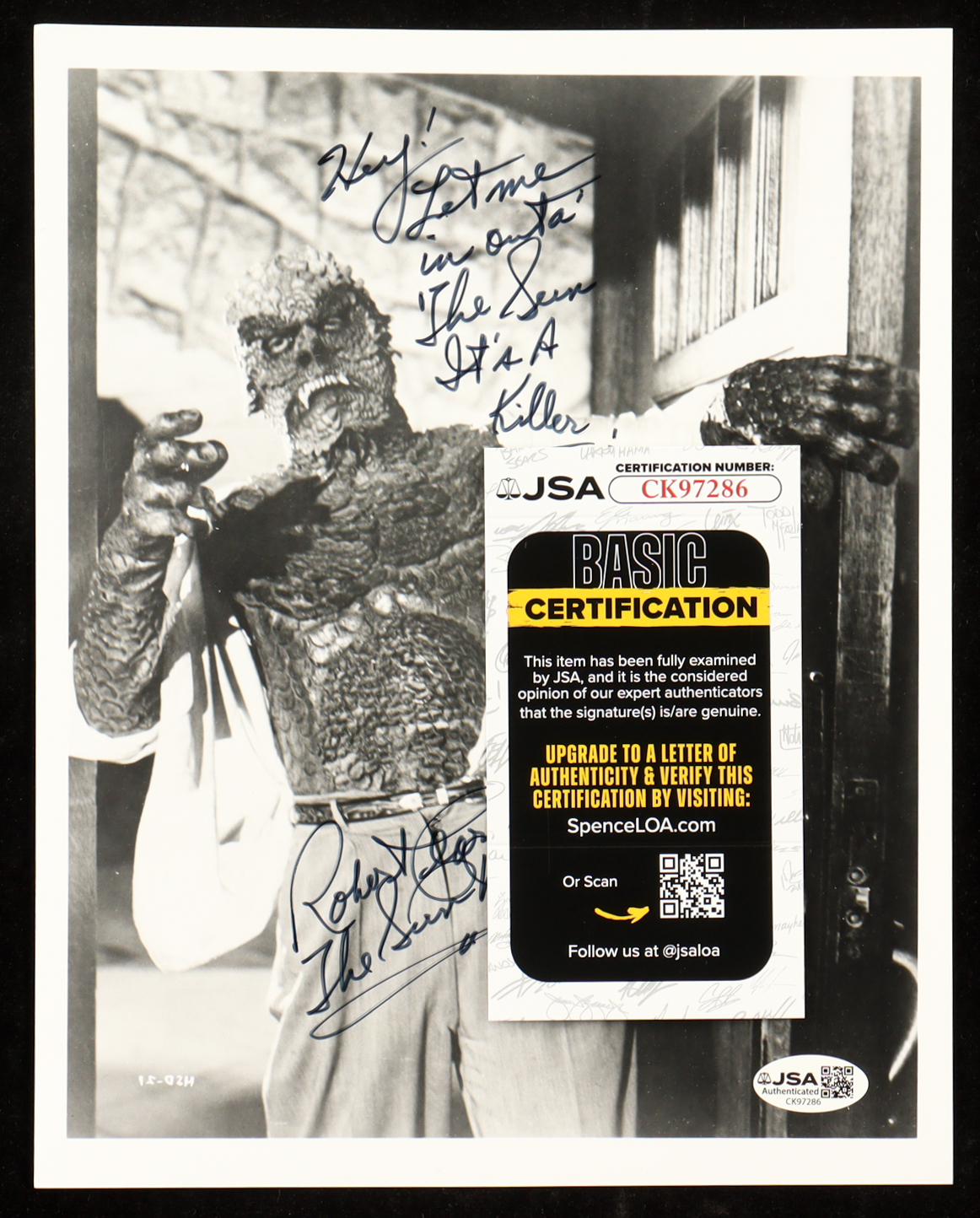 Robert Clarke Signed "The Hideous Sun Demon" 8x10 Photo Inscribed "Hey! Let Me In Outta the Sun! It's a Killer!" (JSA) at PristineAuction.com Robert Clarke Signed "The Hideous Sun Demon" 8x10 Photo Inscribed "Hey! Let Me In Outta the Sun! It's a Killer!" (JSA) at PristineAuction.com