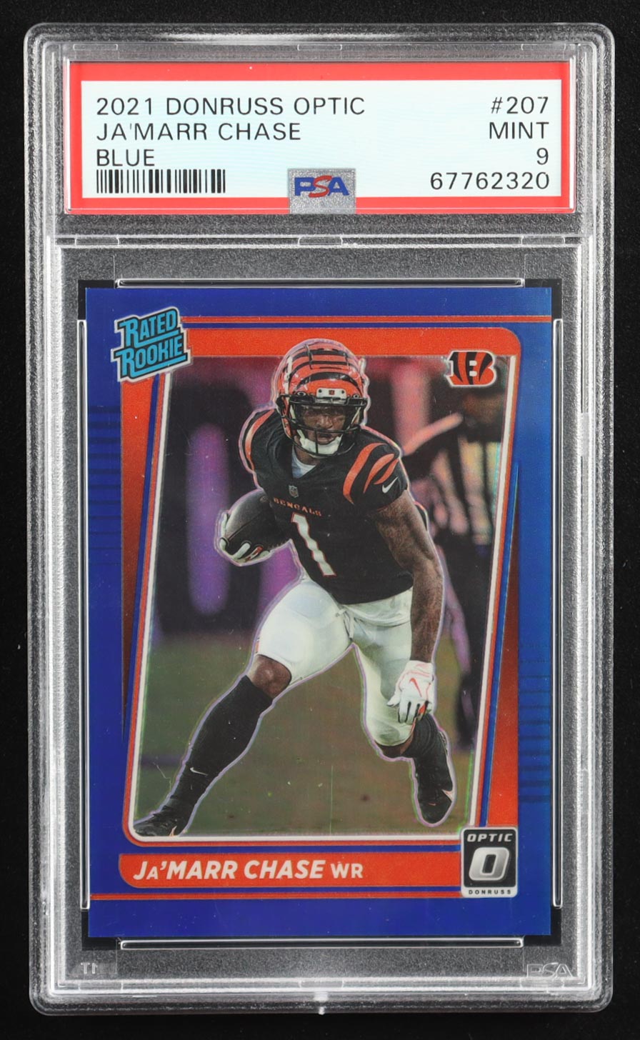 Ja'Marr Chase 2021 Donruss Optic Blue #207 #075/179 RC (PSA 9) at PristineAuction.com Ja'Marr Chase 2021 Donruss Optic Blue #207 #075/179 RC (PSA 9) at PristineAuction.com