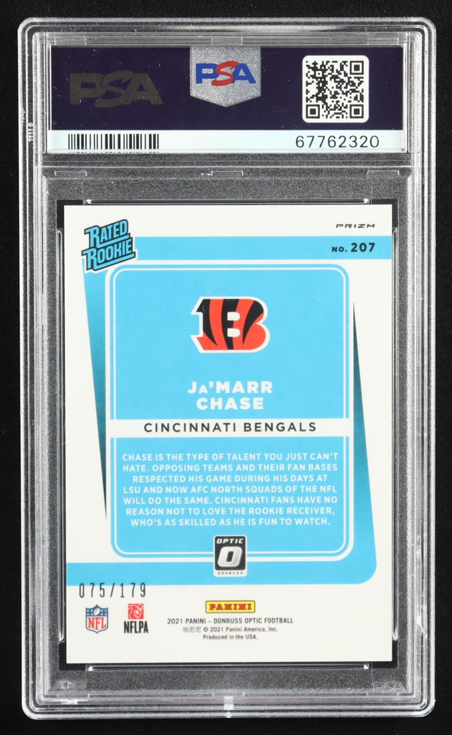 Ja'Marr Chase 2021 Donruss Optic Blue #207 #075/179 RC (PSA 9) at PristineAuction.com Ja'Marr Chase 2021 Donruss Optic Blue #207 #075/179 RC (PSA 9) at PristineAuction.com