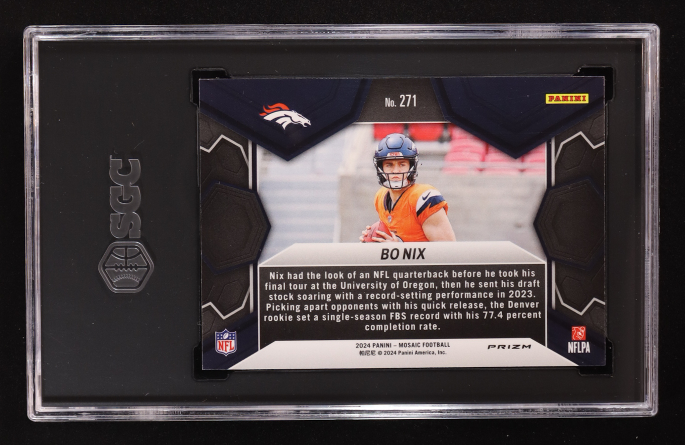 Bo Nix 2024 Panini Mosaic Green Prizm NFL Debut #271 RC (SGC 10) at PristineAuction.com Bo Nix 2024 Panini Mosaic Green Prizm NFL Debut #271 RC (SGC 10) at PristineAuction.com