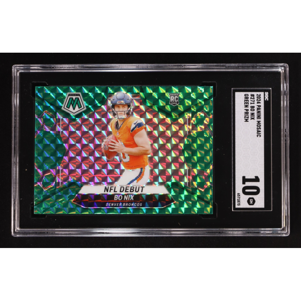 Bo Nix 2024 Panini Mosaic Green Prizm NFL Debut #271 RC (SGC 10) at PristineAuction.com