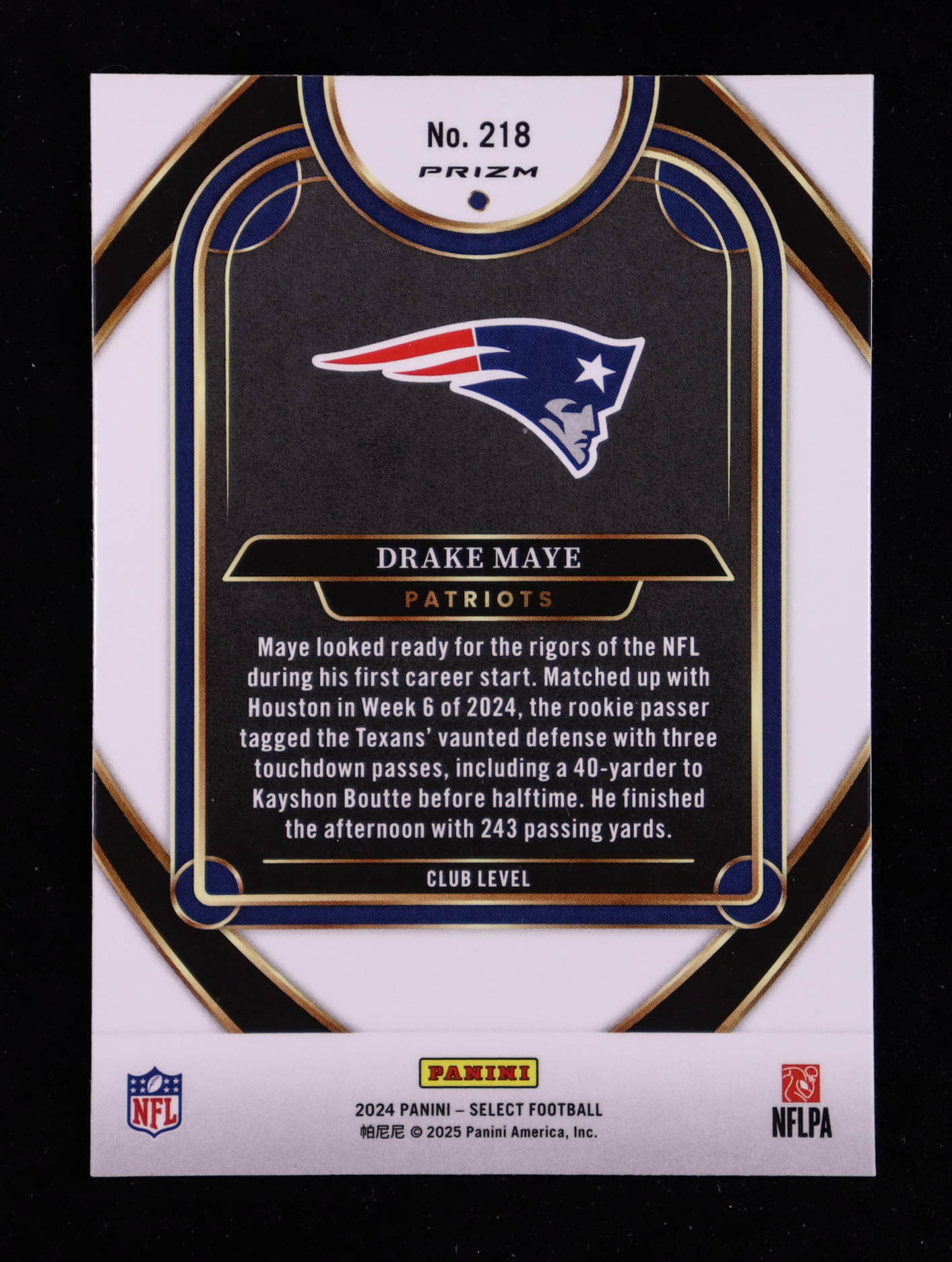 Drake Maye 2024 Select Prizm Black and Green Shock #218 RC at PristineAuction.com Drake Maye 2024 Select Prizm Black and Green Shock #218 RC at PristineAuction.com