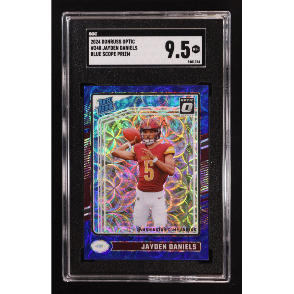 Jayden Daniels 2024 Panini Donruss Optic Blue Scope Prizm RR #248 RC (SGC 9.5) at PristineAuction.com
