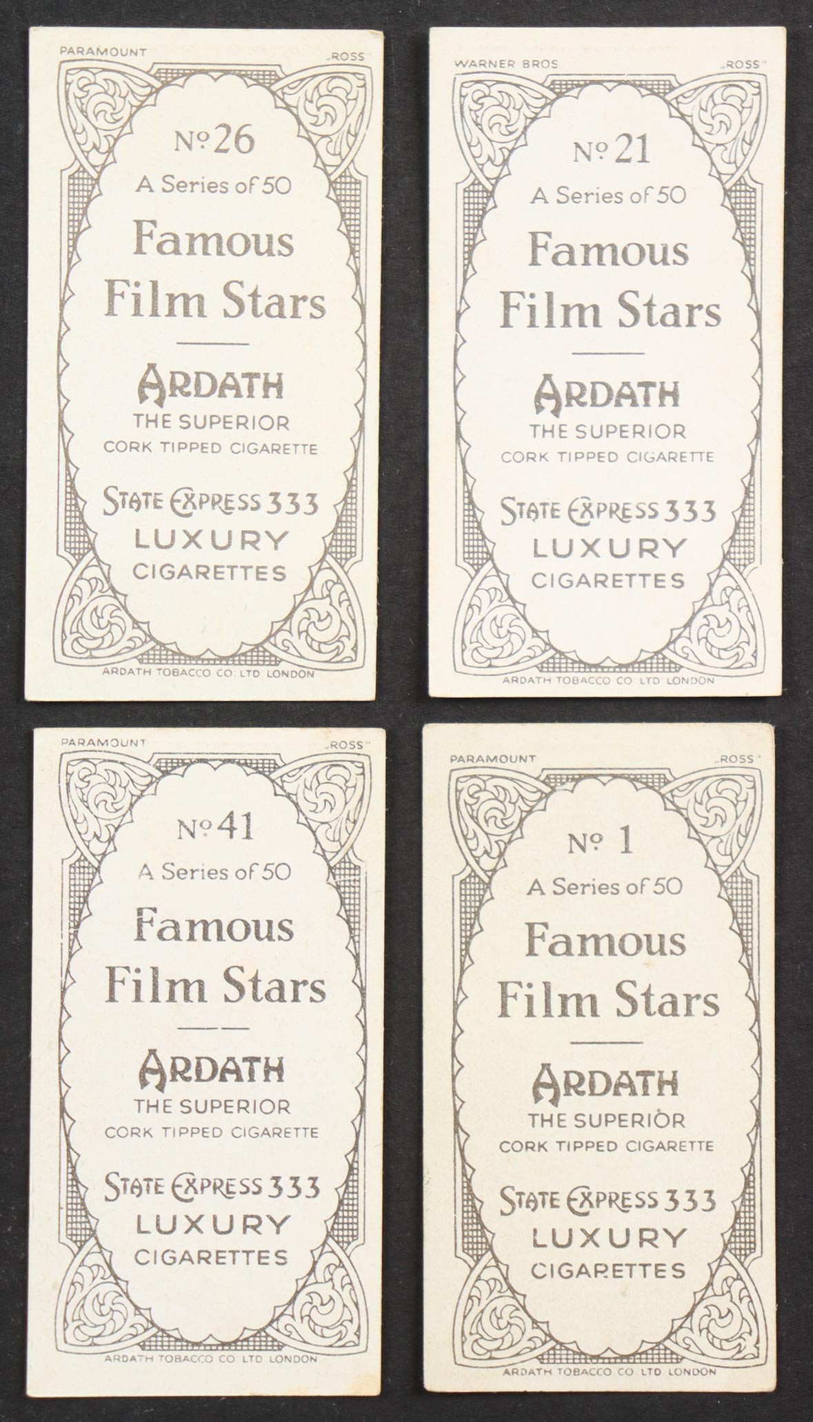 1934 Ardath "Famous Film Stars" Cigarettes Cards Complete Card Set Of (50) Cards at PristineAuction.com 1934 Ardath "Famous Film Stars" Cigarettes Cards Complete Card Set Of (50) Cards at PristineAuction.com