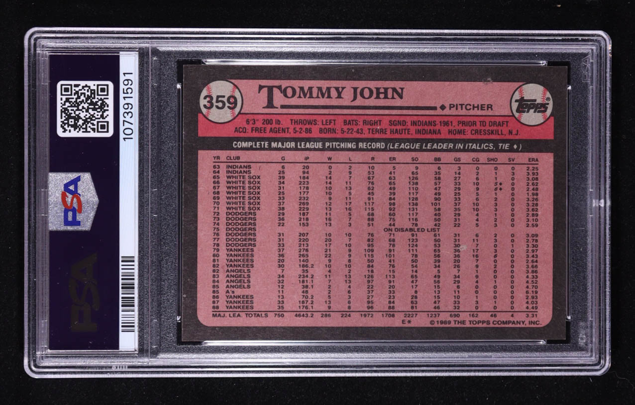 Tommy John 1989 Topps #359 (PSA 10) at PristineAuction.com Tommy John 1989 Topps #359 (PSA 10) at PristineAuction.com