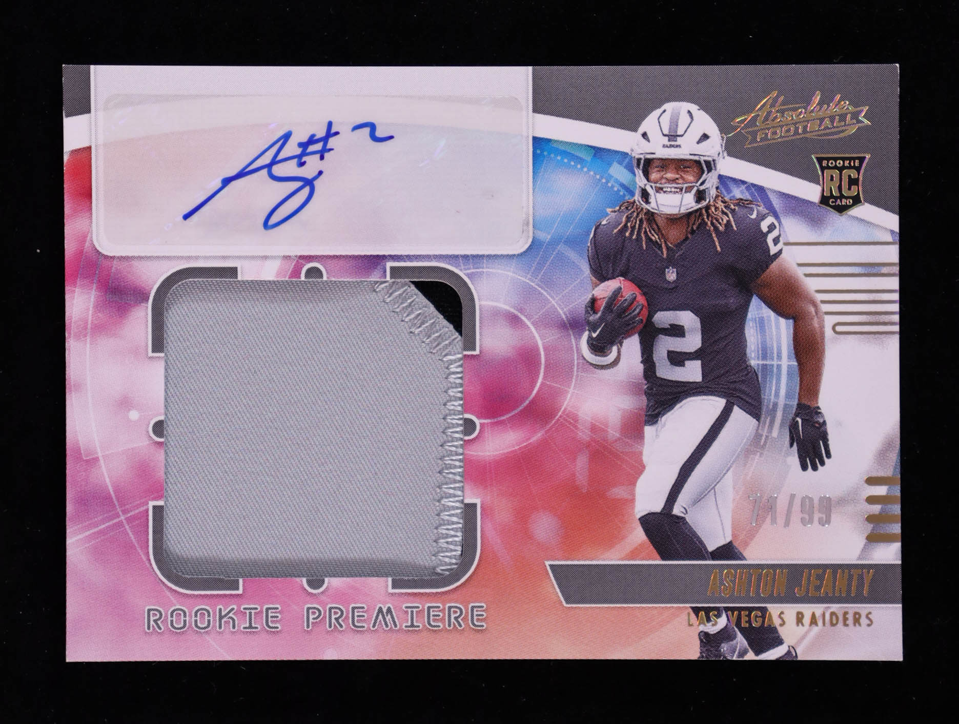 Ashton Jeanty 2025 Absolute Rookie Premiere Materials Autographs Jumbo #4 RC #71/99 at PristineAuction.com Ashton Jeanty 2025 Absolute Rookie Premiere Materials Autographs Jumbo #4 RC #71/99 at PristineAuction.com