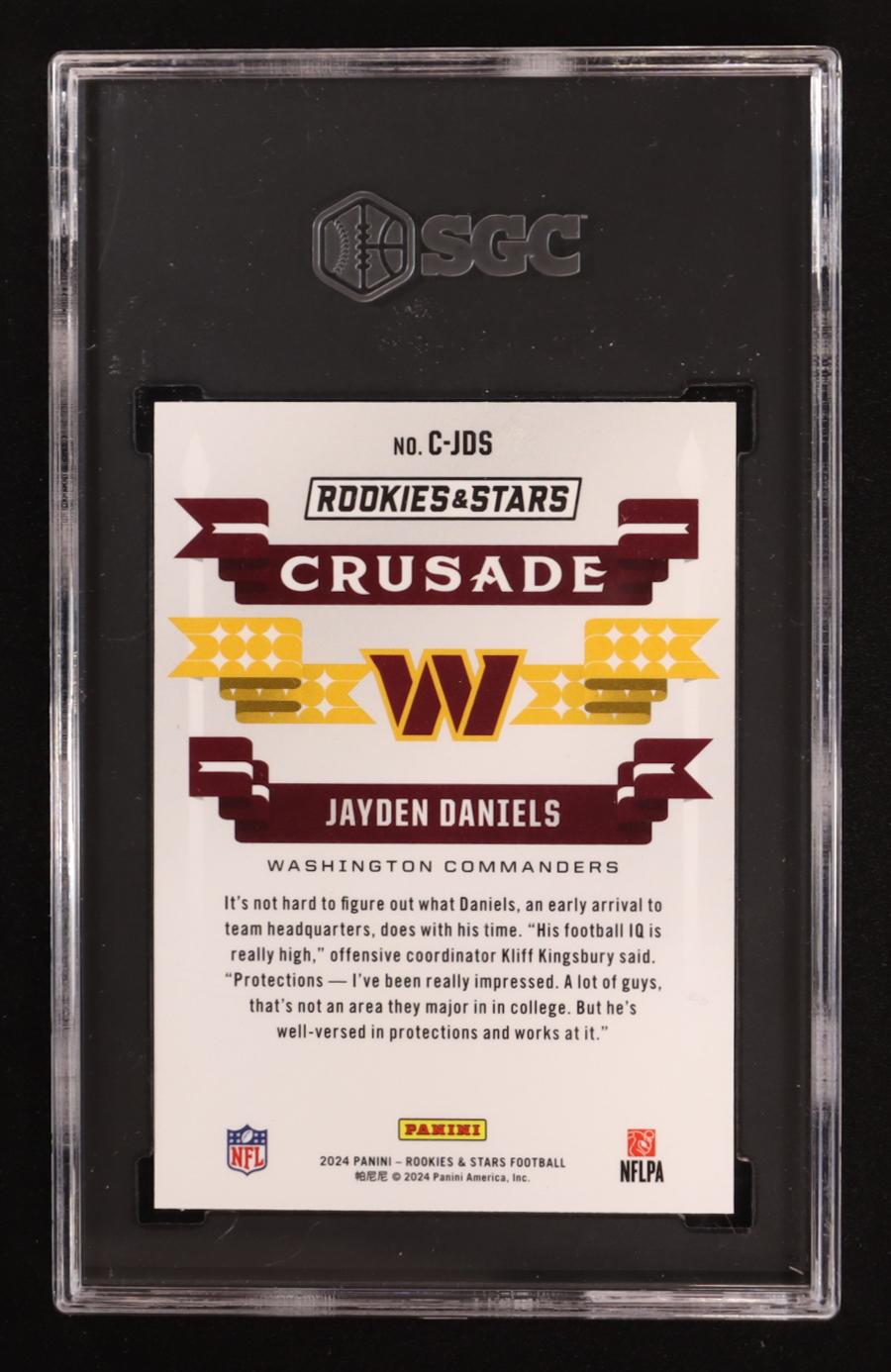 Jayden Daniels 2024 Panini Rookies & Stars Crusade #C-JDS RC (SGC 9.5) at PristineAuction.com Jayden Daniels 2024 Panini Rookies & Stars Crusade #C-JDS RC (SGC 9.5) at PristineAuction.com