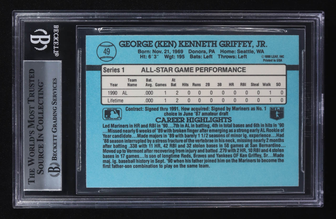 Ken Griffey Jr. 1991 Donruss All Star #49 (BGS 9) at PristineAuction.com Ken Griffey Jr. 1991 Donruss All Star #49 (BGS 9) at PristineAuction.com