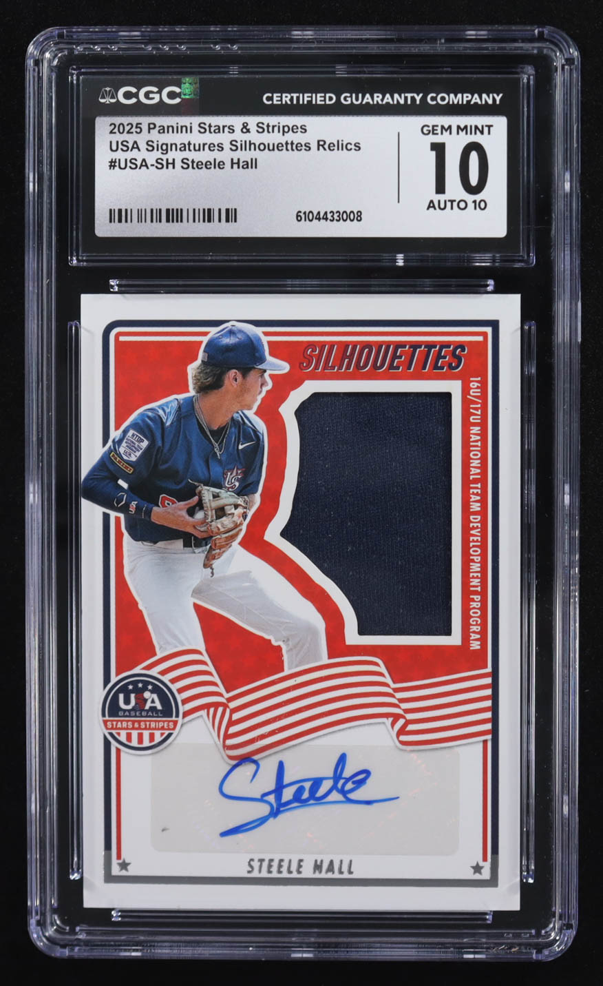 Steele Hall 2025 Panini Stars & Stripes USA Signatures Silhouettes Relics #USA-SH RC #093/199 (CGC 10 | Autograph Graded CGC 10) at PristineAuction.com Steele Hall 2025 Panini Stars & Stripes USA Signatures Silhouettes Relics #USA-SH RC #093/199 (CGC 10 | Autograph Graded CGC 10) at PristineAuction.com