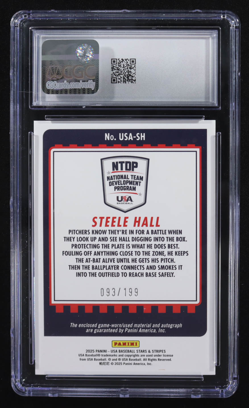 Steele Hall 2025 Panini Stars & Stripes USA Signatures Silhouettes Relics #USA-SH RC #093/199 (CGC 10 | Autograph Graded CGC 10) at PristineAuction.com Steele Hall 2025 Panini Stars & Stripes USA Signatures Silhouettes Relics #USA-SH RC #093/199 (CGC 10 | Autograph Graded CGC 10) at PristineAuction.com