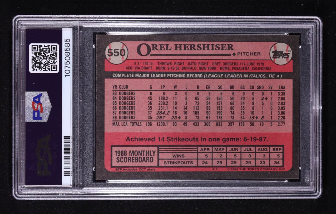 Orel Hershiser 1989 Topps #550 (PSA 9) at PristineAuction.com Orel Hershiser 1989 Topps #550 (PSA 9) at PristineAuction.com