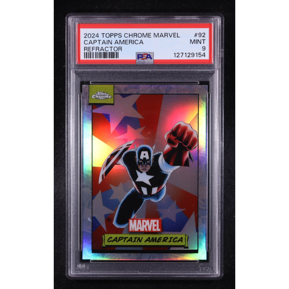 Captain America 2024 Topps Chrome UK Marvel Refractors #92 (PSA 9) at PristineAuction.com
