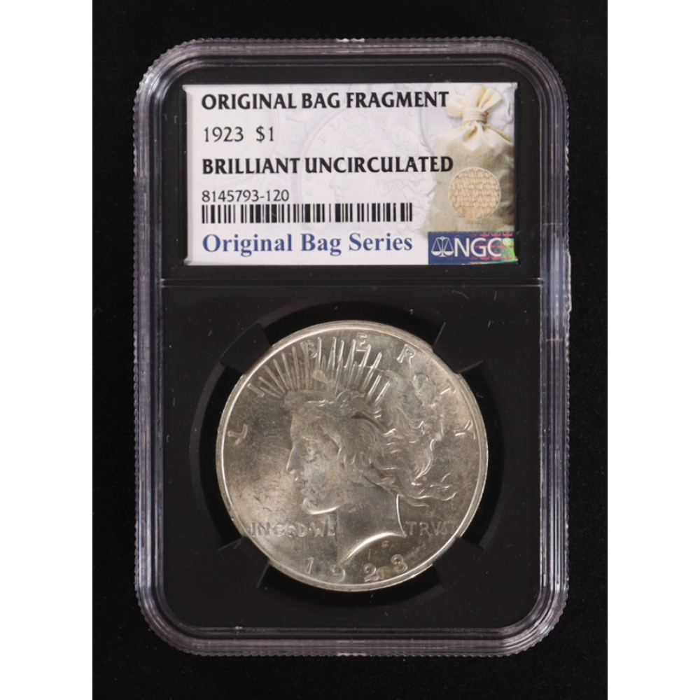 1923 Peace Silver Dollar, Original Bag Fragment Relic (NGC BRILLIANT UNCIRCULATED) - 8145793-120 at PristineAuction.com