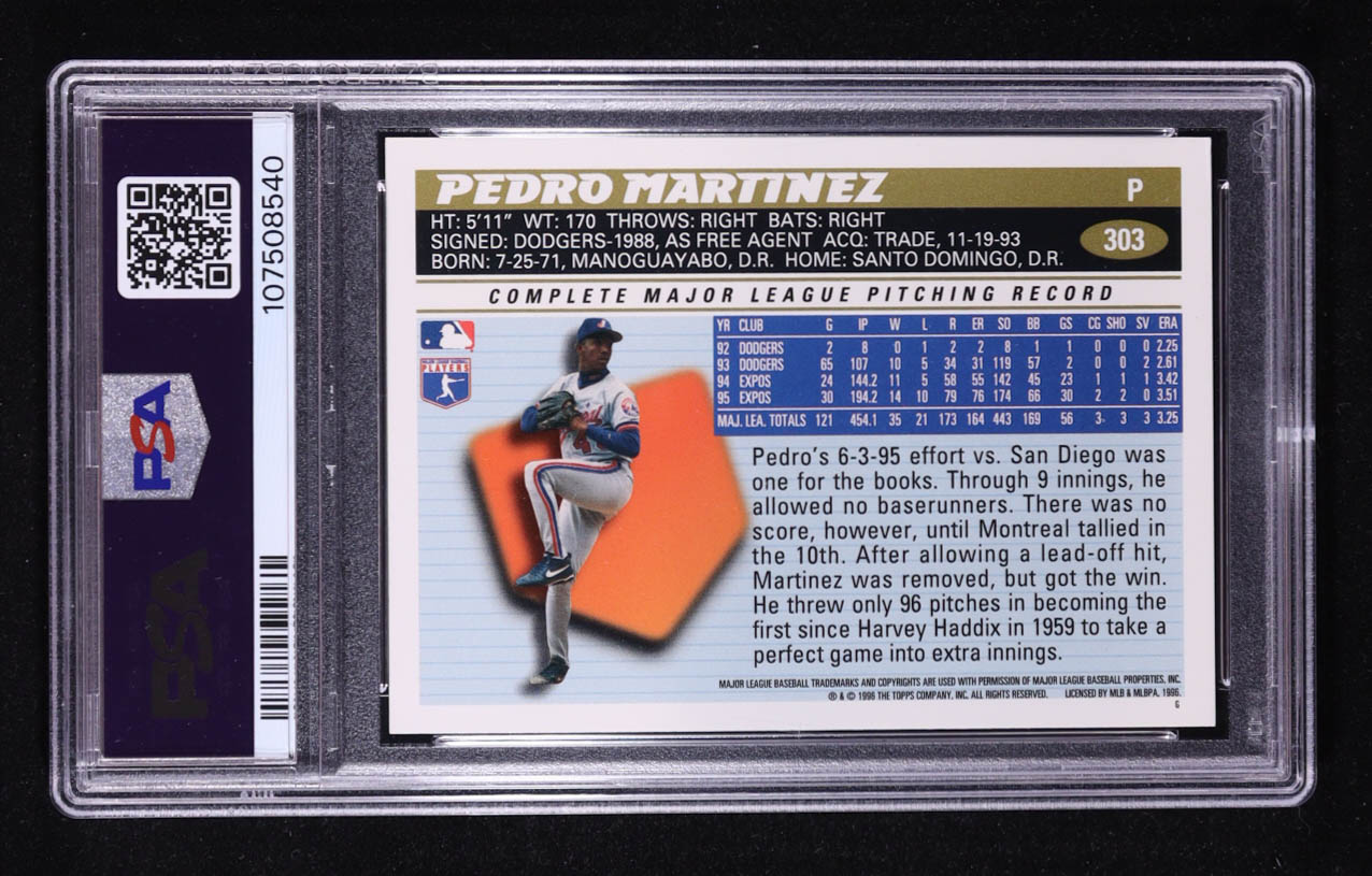 Pedro Martinez 1996 Topps #303 (PSA 10) at PristineAuction.com Pedro Martinez 1996 Topps #303 (PSA 10) at PristineAuction.com