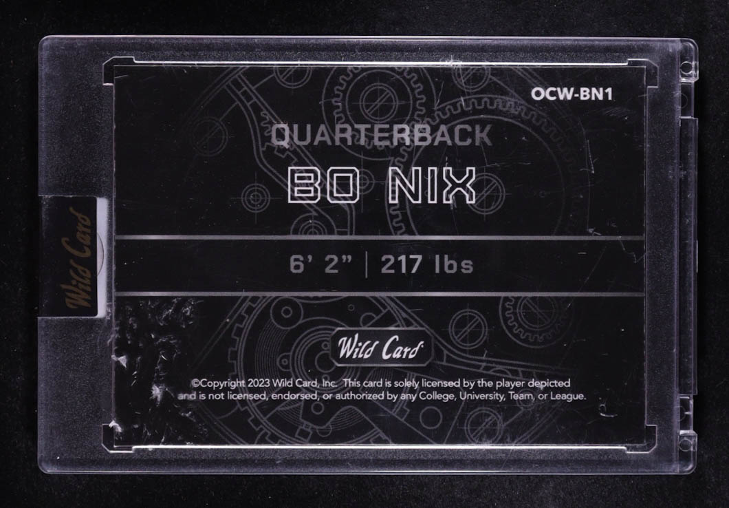 Bo Nix 2023 Wild Card QB1 On the Clock Red and Orange #BN1 RC #22/50 at PristineAuction.com Bo Nix 2023 Wild Card QB1 On the Clock Red and Orange #BN1 RC #22/50 at PristineAuction.com