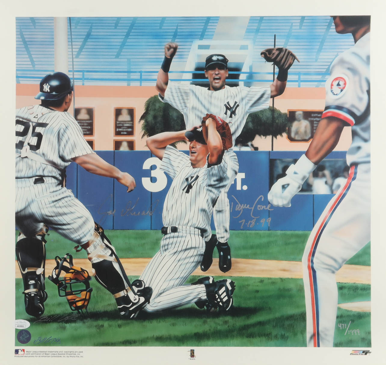 Joe Girardi & David Cone Signed LE Yankees 19.5x20.5 Lithograph Inscribed "7-8-99" (JSA) at PristineAuction.com Joe Girardi & David Cone Signed LE Yankees 19.5x20.5 Lithograph Inscribed "7-8-99" (JSA) at PristineAuction.com
