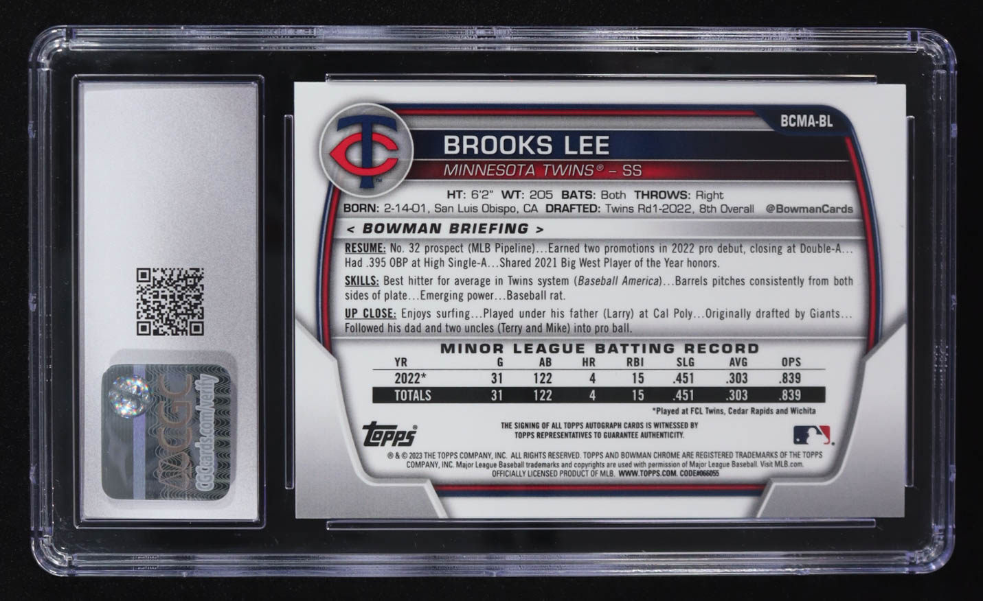 Brooks Lee 2023 Bowman Chrome Mega Box Autographs #BCMA-BL RC (CGC 9 | Autograph Graded CGC 10) at PristineAuction.com Brooks Lee 2023 Bowman Chrome Mega Box Autographs #BCMA-BL RC (CGC 9 | Autograph Graded CGC 10) at PristineAuction.com