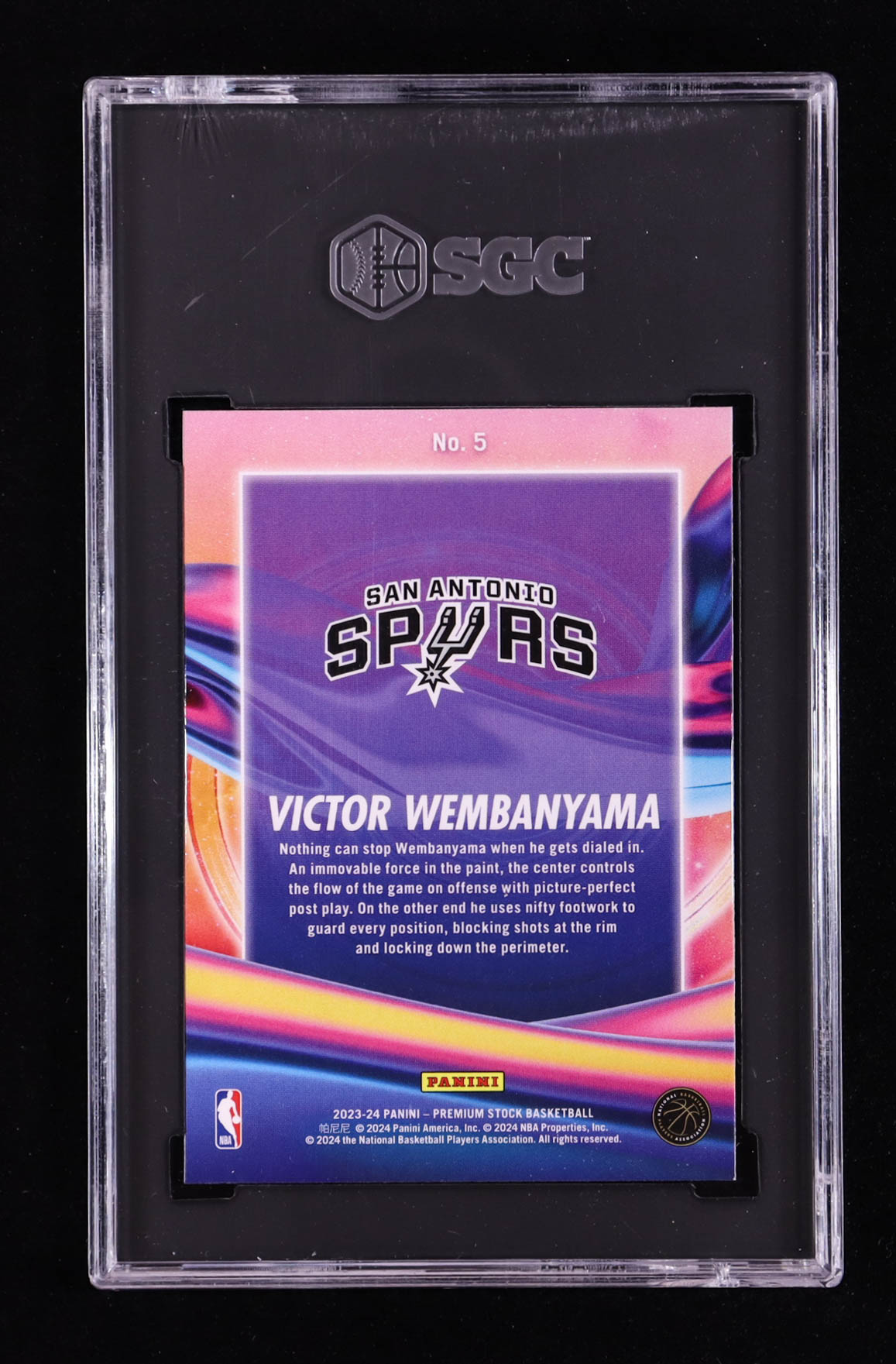 Victor Wembanyama 2023-24 Hoops Premium Stock Anti Gravity #5 RC (SGC 10) at PristineAuction.com Victor Wembanyama 2023-24 Hoops Premium Stock Anti Gravity #5 RC (SGC 10) at PristineAuction.com