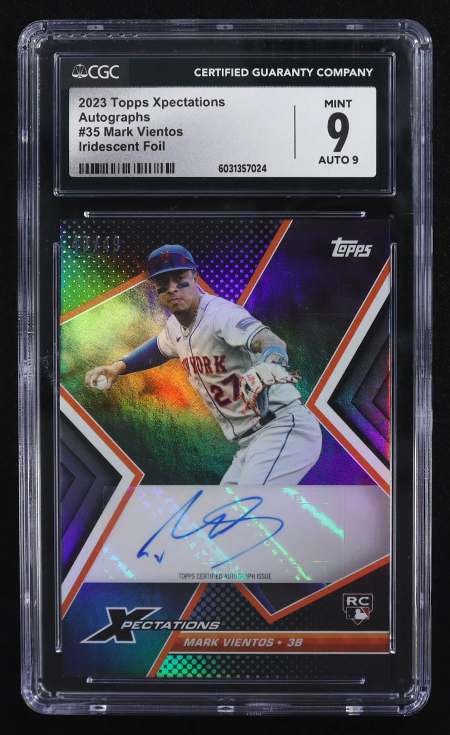 Mark Vientos 2023 Topps Xpectations Autographs Iridescent Foil #35 RC #48/49 (CGC 9 | Autograph Graded CGC 9) at PristineAuction.com Mark Vientos 2023 Topps Xpectations Autographs Iridescent Foil #35 RC #48/49 (CGC 9 | Autograph Graded CGC 9) at PristineAuction.com