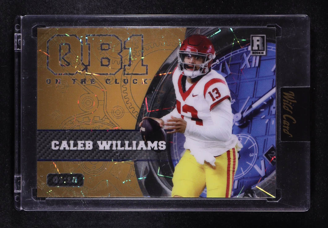 Caleb Williams 2023 Wild Card QB1 On the Clock Gold and Blue Laser #CW2 RC #01/10 at PristineAuction.com Caleb Williams 2023 Wild Card QB1 On the Clock Gold and Blue Laser #CW2 RC #01/10 at PristineAuction.com