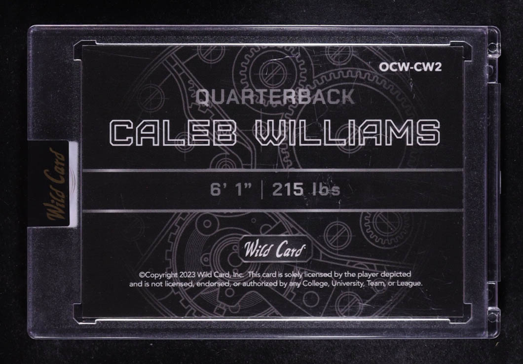 Caleb Williams 2023 Wild Card QB1 On the Clock Gold and Blue Laser #CW2 RC #01/10 at PristineAuction.com Caleb Williams 2023 Wild Card QB1 On the Clock Gold and Blue Laser #CW2 RC #01/10 at PristineAuction.com