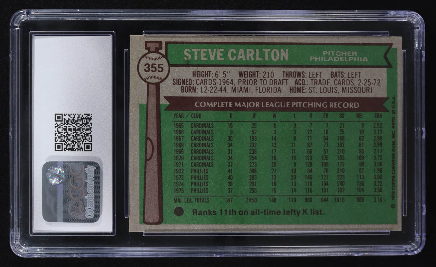 Steve Carlton 1976 Topps #355 (CGC 7.5) at PristineAuction.com Steve Carlton 1976 Topps #355 (CGC 7.5) at PristineAuction.com