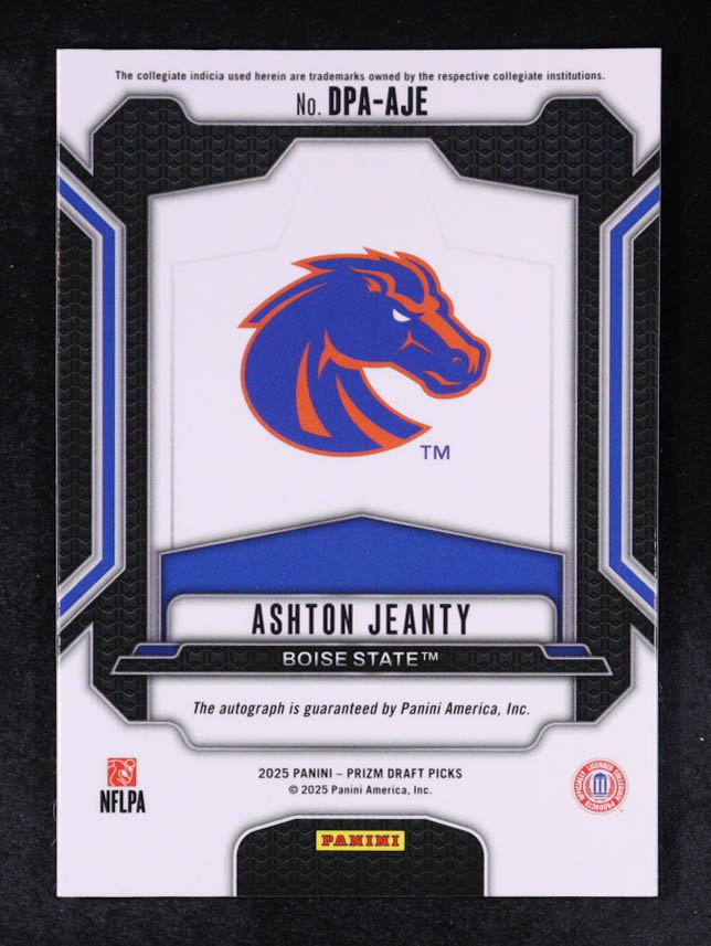 Ashton Jeanty 2025 Panini Prizm Draft Picks Draft Picks Autographs #83 RC at PristineAuction.com Ashton Jeanty 2025 Panini Prizm Draft Picks Draft Picks Autographs #83 RC at PristineAuction.com